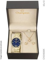 Ficha técnica e caractérísticas do produto Relogio Feminino Champion Dourado Fundo Azul KIT CH24606K