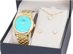 Ficha técnica e caractérísticas do produto Relógio Feminino Champion Dourado Fundo Azul Turquesa Kit CN28991Y