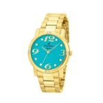 Ficha técnica e caractérísticas do produto Relogio Feminino Champion Dourado Fundo Azul Turquesa Strass