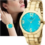Ficha técnica e caractérísticas do produto Relógio Feminino Champion Dourado Grande Mostrador Azul Original CH24268F