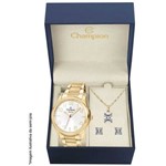 Relogio Feminino Champion Dourado Kit com Colar e Brinco Cn27554w