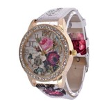 Relógio Feminino Couro Pulso Flor Quartzo Analógico Dial