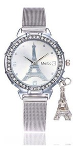 Relógio Feminino de Luxo com Cristais e Pingente Torre Eiffel - Meibo