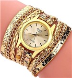 Relógio Feminino Dourado Bracelete Pulseira Duas Voltas - Geneva