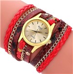 Relógio Feminino Dourado Bracelete Pulseira Duas Voltas Sloggi Vermelho - Geneva