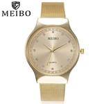 Relógio Feminino Dourado Brilhante Malha de Aço Strass - Horyums