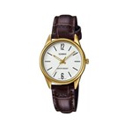 Ficha técnica e caractérísticas do produto Relogio Feminino Dourado Casio Couro Marrom LTP-V005GL-7BUDF