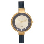 Ficha técnica e caractérísticas do produto Relógio Feminino Dourado com Azul Mondaine Pulseira Fina