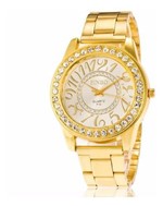 Relogio Feminino Dourado com Strass Quartzo - Pinbo