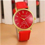 Relógio Feminino Dourado de Pulso Geneva Luxo Vermelho