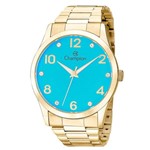 Ficha técnica e caractérísticas do produto Relogio Feminino Dourado Fundo Azul Turquesa CN29052F - Champion