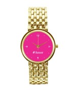 Ficha técnica e caractérísticas do produto Relógio Feminino Dourado Fundo Rosa Amor 3330 - Neka Relógios