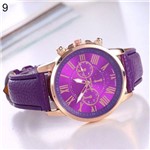 Relógio Feminino Dourado Geneva Algarismos Romanos Roxo