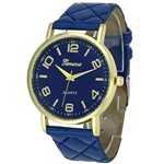 Relógio Feminino Dourado Geneva Matelassê Azul Escuro