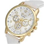 Relógio Feminino Dourado Geneva Números Branco