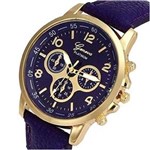 Relógio Feminino Dourado Geneva Números Roxo