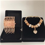 Relógio Feminino Dourado Kit Romanza C/ Pulseira Berloques Estilo Pandora - Cansnow