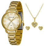 Relógio Feminino Dourado Lince Lrgh126l Kx17 Folhado Ouro 18k + Kit Semi Jóia