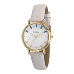 Ficha técnica e caractérísticas do produto Relógio Feminino Dourado Pulseira Couro Branco Original + NF - Mondaine