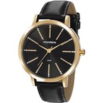 Ficha técnica e caractérísticas do produto Relógio Feminino Dourado Pulseira Couro Preto a Prova D'Água - Mondaine