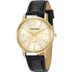 Ficha técnica e caractérísticas do produto Relógio Feminino Dourado Pulseira Couro Preto Fundo Dourado - Mondaine