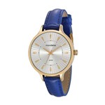 Ficha técnica e caractérísticas do produto Relógio Feminino Dourado Pulseira de Couro Azul Mondaine