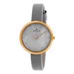 Relógio Feminino Dourado Slim Madrepérola Cinza de Couro +NF - Oslo