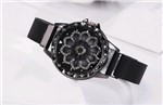 Relógio Feminino Fundo Giratório Pulseira Ímã Preto - Geneva