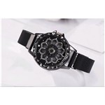 Relógio Feminino Fundo Giratório Pulseira Ímã Preto