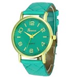 Relógio Feminino Geneva Dourado Pulseira Matelassê Verde