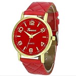 Ficha técnica e caractérísticas do produto Relógio Feminino Geneva Dourado Pulseira Matelassê Vermelho