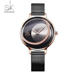 Relógio Feminino Inox Casual Pulseira Aço 30m - Preto Rose - Shengke