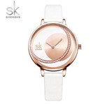 Relógio Feminino Inox Casual Pulseira Couro 30m - Branco - Shengke