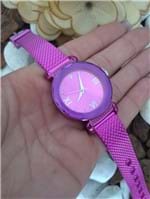 Relógio Feminino Pequeno Pulseira de Silicone Pink 4111