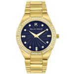 Relógio Feminino Phillip Kollin Malta Gold Blue Analógico ZY28092A Dourado