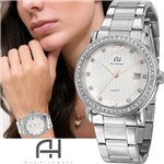 Relógio Feminino Prateado Ana Hickmann com Strass Todo em Aço Prova DÁgua Original AH28615Q