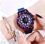 Relógio Feminino Pulseira Ímã Violeta Fundo Giratório - Geneva