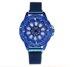 Relógio Feminino Pulseira Magnética Azul Fundo Giratório - Geneva