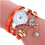 Ficha técnica e caractérísticas do produto Relógio Feminino Rosê Bracelete Pulseira Duas Voltas Carude Strass Coral