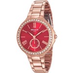 Ficha técnica e caractérísticas do produto Relogio Feminino Rose Gold com Pedras Fundo Vermelho Seculus