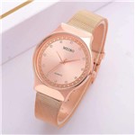 Relógio Feminino Rosê Pulseira Aço Luxo Elegante Meibo