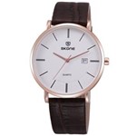 Relogio Feminino Skone Analogico Casual Dourado e Couro Marrom 9307Bg