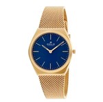 Ficha técnica e caractérísticas do produto Relógio Feminino Slim Dourado Fundo Azul Pulseira Telinha - Oslo