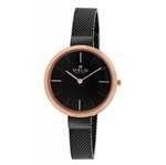 Ficha técnica e caractérísticas do produto Relógio Feminino Slim Preto com Rose Gold Pulseira Telinha - Oslo