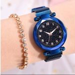 Ficha técnica e caractérísticas do produto Relógio Feminino Strass Star Universe Pulseira Magnética Azul Números