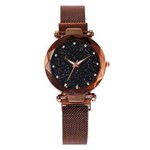 Relógio Feminino Strass Star Universe Pulseira Magnética Marrom