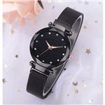 Relógio Feminino Strass Star Universe Pulseira Magnética Preto