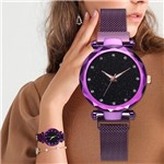 Relógio Feminino Strass Star Universe Pulseira Magnética Roxo - Horyums