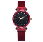 Ficha técnica e caractérísticas do produto Relógio Feminino Strass Star Universe Pulseira Magnética Vermelho - Importadp