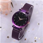 Relógio Feminino Strass Universe Pulseira Magnética Roxo - Horyums